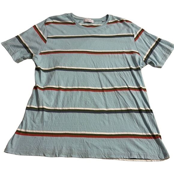Cotton & Co Men's Green Striped Short Sleeve Crewneck Cotton Tshirt Large - Picture 1 of 4